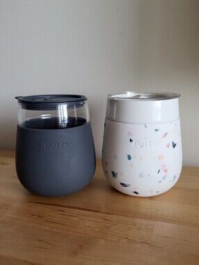 W&P Porter Stemless Wine Tumblers - Charcoal & Terrazzo White Set (2 Cups)